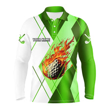 Load image into Gallery viewer, Green and White argyle pattern flame golf ball Men golf polo shirts custom golf outfits for men NQS8301
