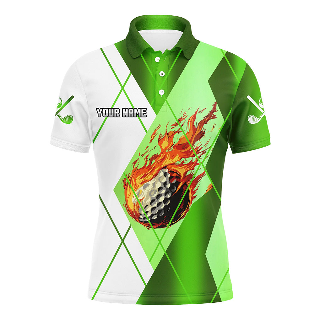 Green and White argyle pattern flame golf ball Men golf polo shirts custom golf outfits for men NQS8301