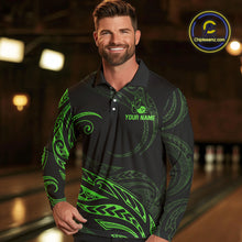 Load image into Gallery viewer, Black and Green Tribal Pattern Bowling Polo, Quarter Zip shirts For Men Custom Team Bowling Jerseys NQS10484