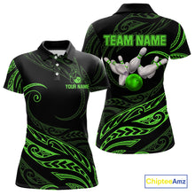 Load image into Gallery viewer, Black and Green Tribal Pattern Bowling Polo, Quarter Zip shirts For Women Custom Team Bowling Jerseys NQS10484