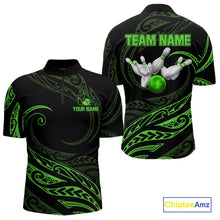 Load image into Gallery viewer, Black and Green Tribal Pattern Bowling Polo, Quarter Zip shirts For Men Custom Team Bowling Jerseys NQS10484
