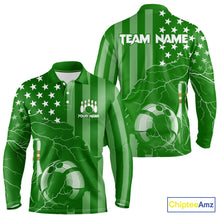 Load image into Gallery viewer, Personalized Green American flag Lightning thunder Custom Bowling Team Shirts For Mens Bowling Jersey NQS10487