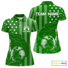 Load image into Gallery viewer, Personalized Green American flag Lightning thunder Custom Bowling Team Shirt For Women Bowling Jersey NQS10487