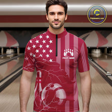 Load image into Gallery viewer, Personalized Pink American flag Lightning thunder Custom Bowling Team Shirts For Mens Bowling Jersey NQS10488