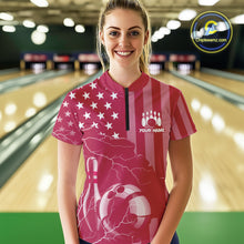 Load image into Gallery viewer, Personalized Pink American flag Lightning thunder Custom Bowling Team Shirt For Women Bowling Jersey NQS10488