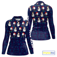Load image into Gallery viewer, Blue Christmas Plaid pattern snowman Golf Polo Shirts For Women custom Christmas ladies golf attire NQS10902
