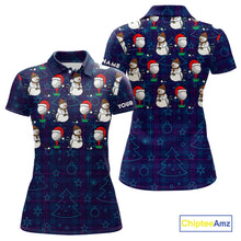 Load image into Gallery viewer, Blue Christmas Plaid pattern snowman Golf Polo Shirts For Women custom Christmas ladies golf attire NQS10902