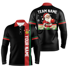 Load image into Gallery viewer, Retro Christmas Santa Bowling Polo, 1/4 zip shirts For Men Custom Xmas Team Bowling Jerseys | Black NQS8986