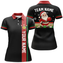 Load image into Gallery viewer, Retro Christmas Santa Bowling Polo, 1/4 zip shirts For Women Custom Xmas Team Bowling Jerseys | Black NQS8986