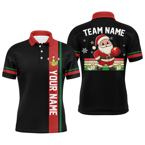 Retro Christmas Santa Bowling Polo, 1/4 zip shirts For Men Custom Xmas Team Bowling Jerseys | Black NQS8986