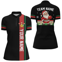 Load image into Gallery viewer, Retro Christmas Santa Bowling Polo, 1/4 zip shirts For Women Custom Xmas Team Bowling Jerseys | Black NQS8986