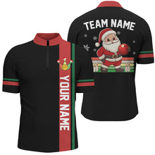 Load image into Gallery viewer, Retro Christmas Santa Bowling Polo, 1/4 zip shirts For Men Custom Xmas Team Bowling Jerseys | Black NQS8986