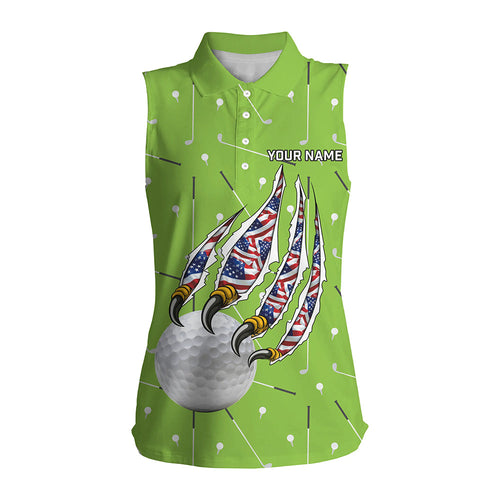 Green camo golf ball American Flag Eagle claw Women sleeveless polo Shirt custom patriotic golf outfit NQS8987