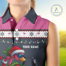 Load image into Gallery viewer, Pink argyle pattern Funny Christmas Flamingo Women sleeveless polos custom golf attire for ladies NQS11088
