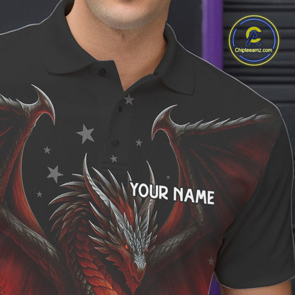 Custom Black And Red Dragon Bowling Shirts For Men, Team Bowling League Shirts NQS11090