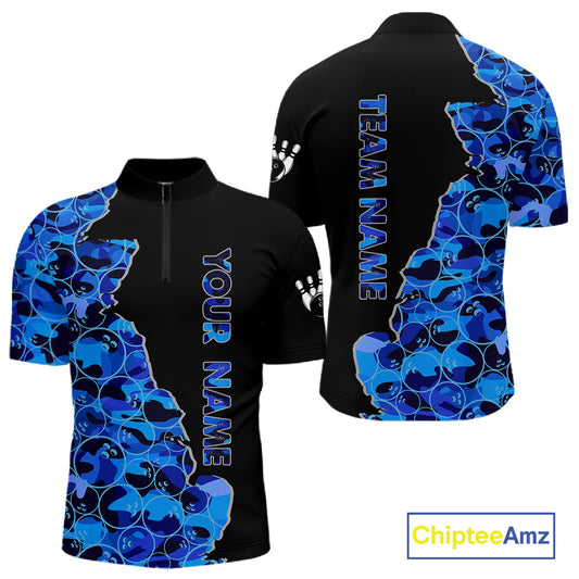 Black and Blue Camo Team Bowling Shirts For Men Custom bowling shirts with name, Team Bowling Jerseys NQS11508