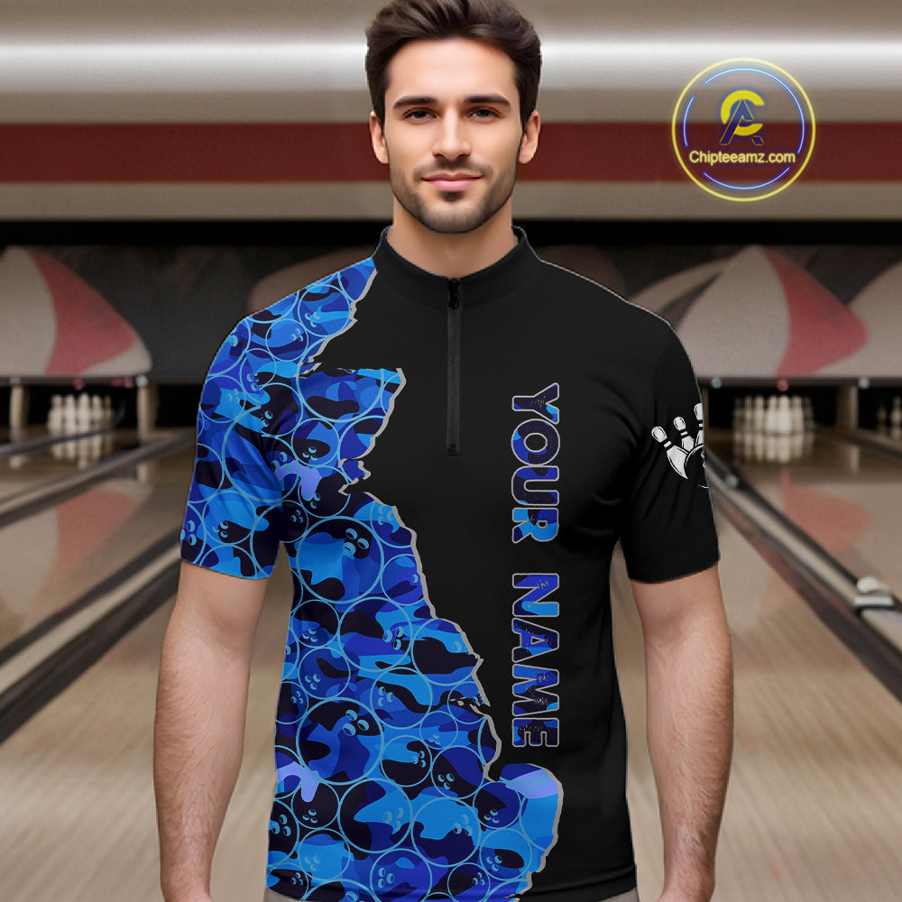 Black and Blue Camo Team Bowling Shirts For Men Custom bowling shirts with name, Team Bowling Jerseys NQS11508