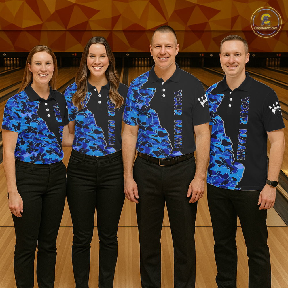 Black and Blue Camo Team Bowling Shirts For Men Custom bowling shirts with name, Team Bowling Jerseys NQS11508