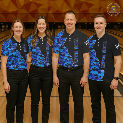Black and Blue Camo Team Bowling Shirts For Men Custom bowling shirts with name, Team Bowling Jerseys NQS11508