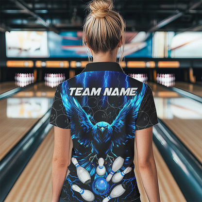 Custom Blue Lightning Thunder Eagle Women Bowling Shirts Black Bowling Camo Team Jersey Outfits NQS9578