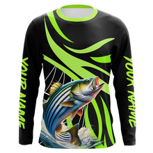 Load image into Gallery viewer, Personalized Striped Bass Long Sleeve Fishing Shirts, Striper Tournament Fishing Jerseys | Green NQS7499