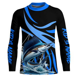 Personalized Sailfish Long Sleeve Fishing Shirts, Sailfish Tournament Fishing Jerseys | Blue NQS7501