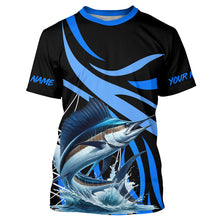 Load image into Gallery viewer, Personalized Sailfish Long Sleeve Fishing Shirts, Sailfish Tournament Fishing Jerseys | Blue NQS7501