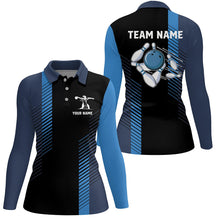 Load image into Gallery viewer, Black and blue bowling shirt for women custom Womens Bowling Polo Shirts, team bowling jerseys NQS7502