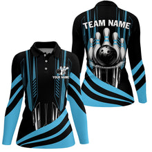 Load image into Gallery viewer, Black Women Bowling polo, quarter zip shirt Custom Bowling Team League Jerseys, gift for Bowler | Blue NQS7660