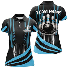 Load image into Gallery viewer, Black Women Bowling polo, quarter zip shirt Custom Bowling Team League Jerseys, gift for Bowler | Blue NQS7660