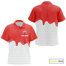 Load image into Gallery viewer, Kid golf polo shirts custom red Ice Cream Melting On Golf Ball, golf gifts for Kid NQS9988