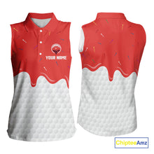 Load image into Gallery viewer, Womens sleeveless golf polo shirts custom red Ice Cream Melting On Golf Ball, golf gifts for ladies NQS9988