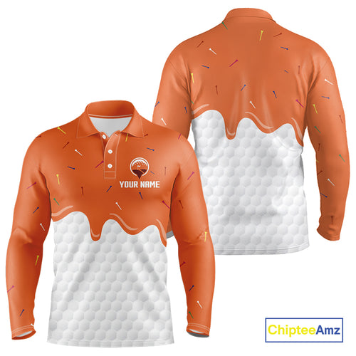 Mens golf polo shirts custom orange Ice Cream Melting On Golf Ball, golf gifts for mens NQS9989