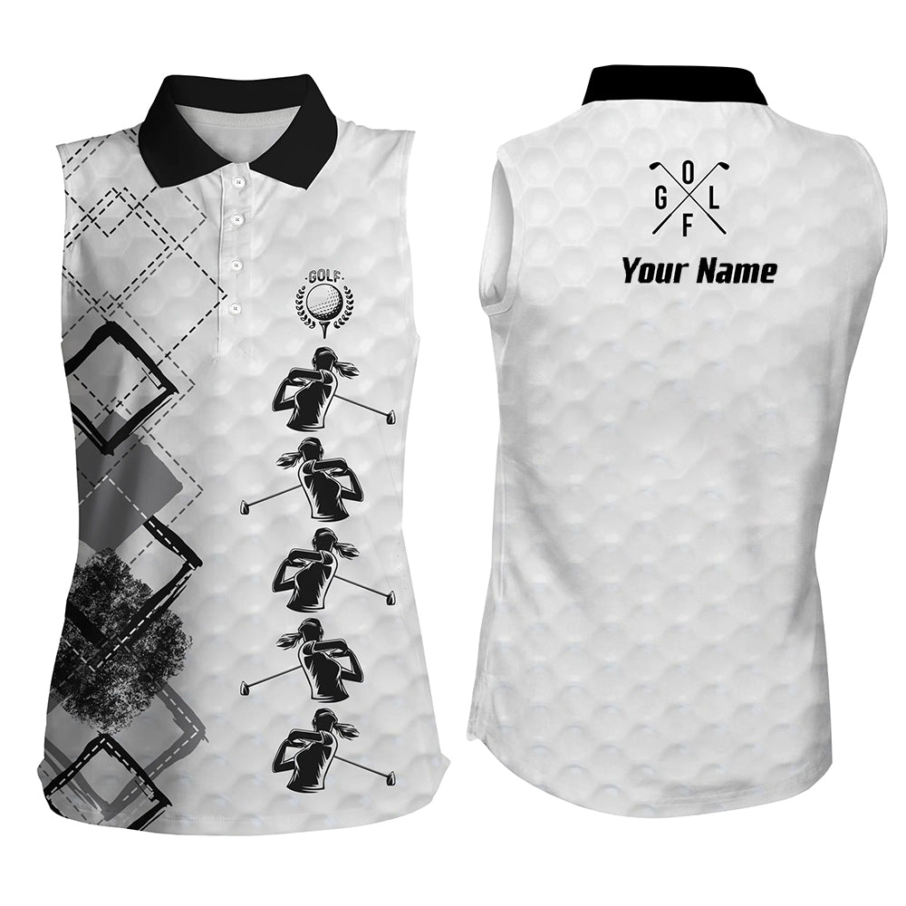 Black and white Womens sleeveless polo shirt custom name women's golf apparel, gifts for golf lovers NQS3956