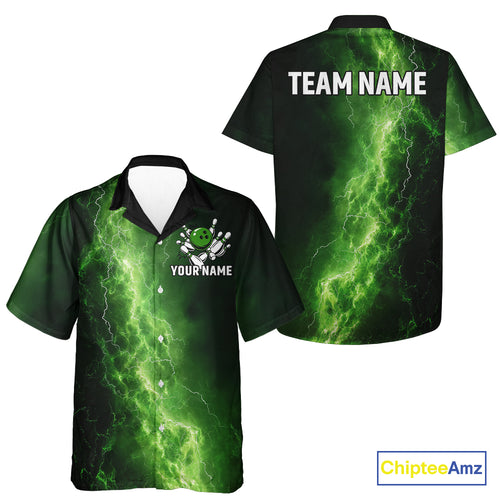 Bowling Hawaiian Shirt Custom Green Lightning Thunder Bowling Team Shirt, gift for team Bowlers NQS10910