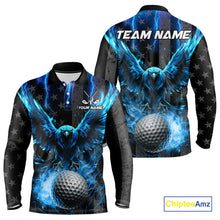 Load image into Gallery viewer, Black American flag Men golf polo shirts Custom blue lightning thunder Eagle patriotic team Golf top NQS11093