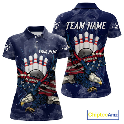 Blue Smoke American Flag Eagle Bowling Shirts For Women Custom patriotic Bowling Team Jersey NQS11288