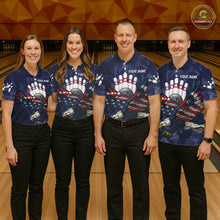 Load image into Gallery viewer, Blue Smoke American Flag Eagle Bowling Shirts For Women Custom patriotic Bowling Team Jersey NQS11288