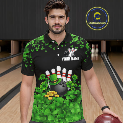 Custom Green clovers pattern Bowling shirts for men, St Patrick's Day bowling apparel, bowling gifts NQS11512