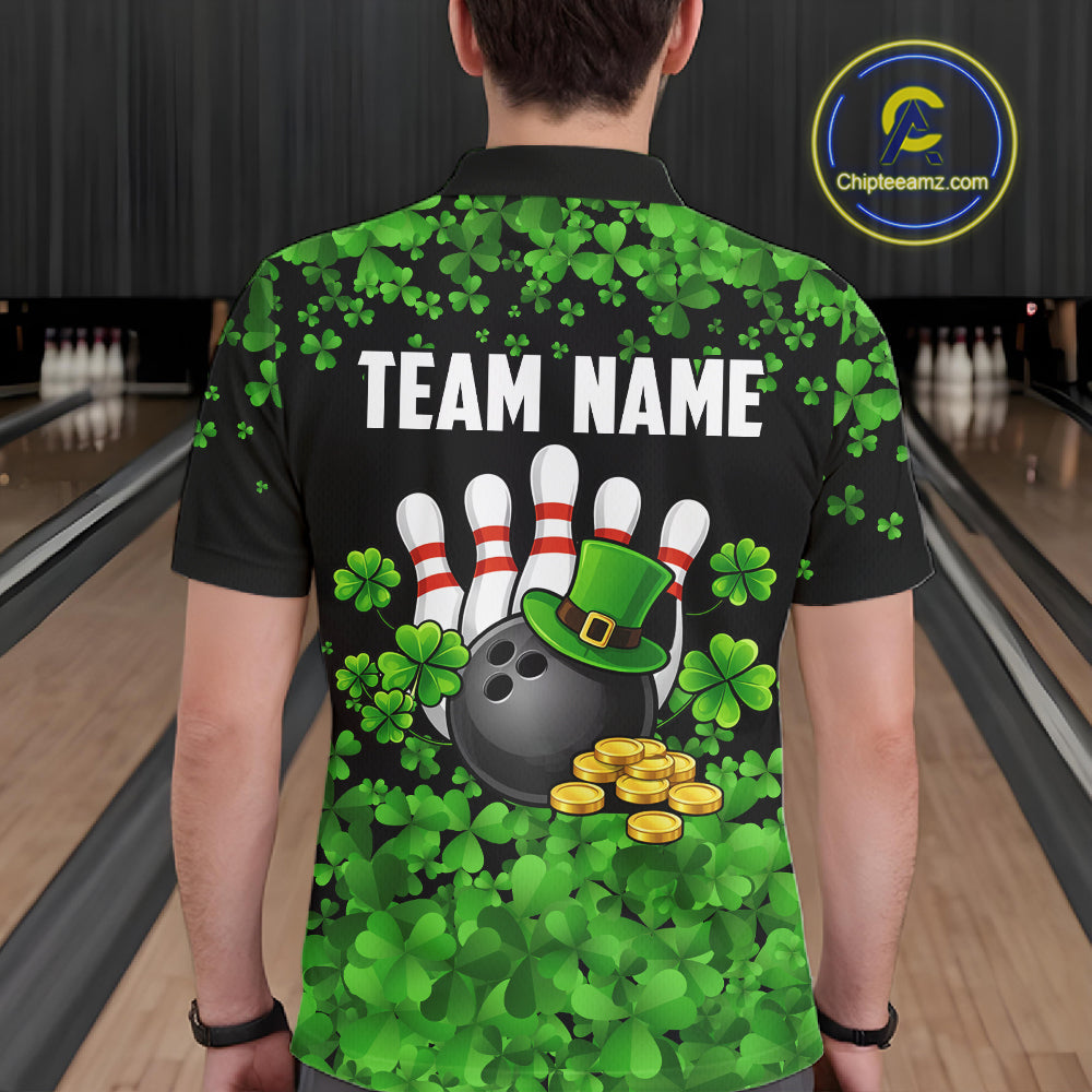Custom Green clovers pattern Bowling shirts for men, St Patrick's Day bowling apparel, bowling gifts NQS11512