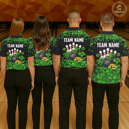 Custom Green clover pattern Bowling shirts for Women, St Patrick's Day bowling apparel, bowling gifts NQS11512