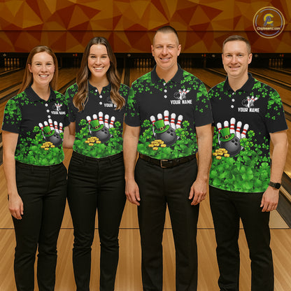 Custom Green clover pattern Bowling shirts for Women, St Patrick's Day bowling apparel, bowling gifts NQS11512