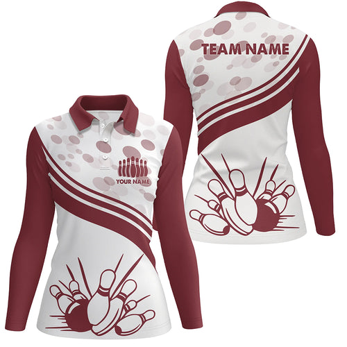 Custom Vintage white Bowling polos Shirts For Women, Personalized Bowling Team Jerseys NQS5519