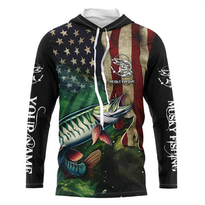 Musky Fishing American Flag Patriotic Customize fishing jerseys, personalized fishing gifts NQS481