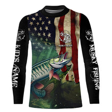 Load image into Gallery viewer, Musky Fishing American Flag Patriotic Customize fishing jerseys, personalized fishing gifts NQS481