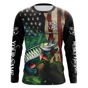 Musky Fishing American Flag Patriotic Customize fishing jerseys, personalized fishing gifts NQS481