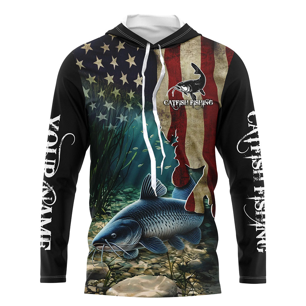 Catfish Fishing American Flag Patriotic Custom Long sleeve fishing shirt, personalized fishing gift NQS484