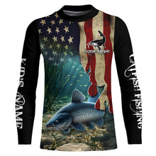 Load image into Gallery viewer, Catfish Fishing American Flag Patriotic Custom Long sleeve fishing shirt, personalized fishing gift NQS484