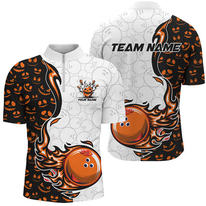 Halloween pattern Mens bowling Polo, Quarter zip shirts custom Team bowling jerseys bowling outfits NQS8090