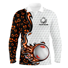 Load image into Gallery viewer, Halloween pattern orange golf ball Men golf polo shirts custom halloween golf shirts, gifts for golfer NQS8091